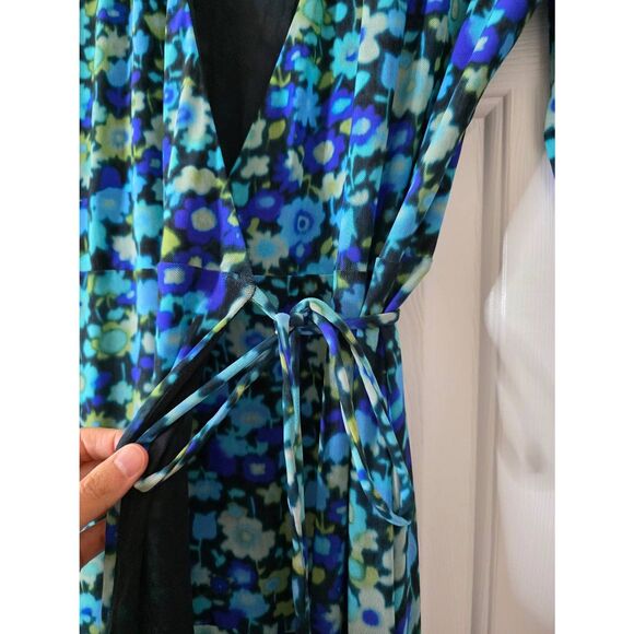 GANNI Mesh Wrap Dress Blue Floral Print Maxi 36, US S - Picture 6 of 13